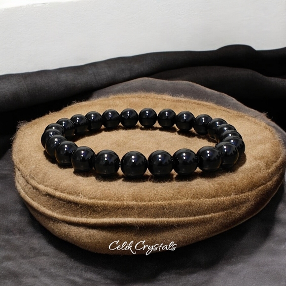 Black Tourmaline Bracelet Natural High Quality Stones 8mm Unisex - Picture 1 of 7